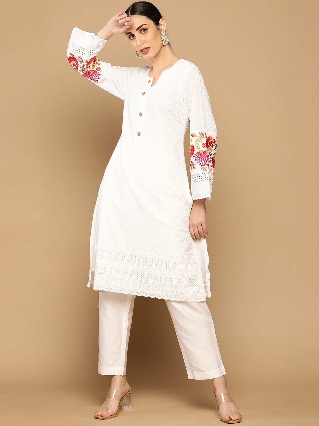 

Soch Women White Pure Cotton Kurta with Trousers