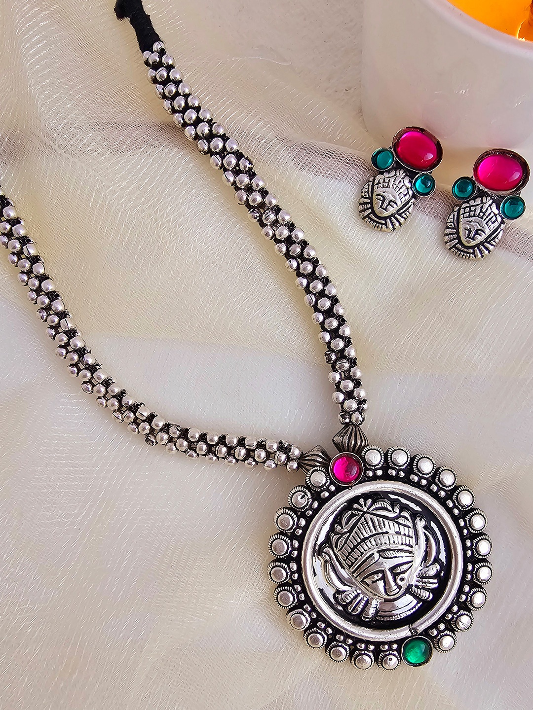 

Binnis Wardrobe Women Silver-Plated AD-Stone Studded Jewellery Set
