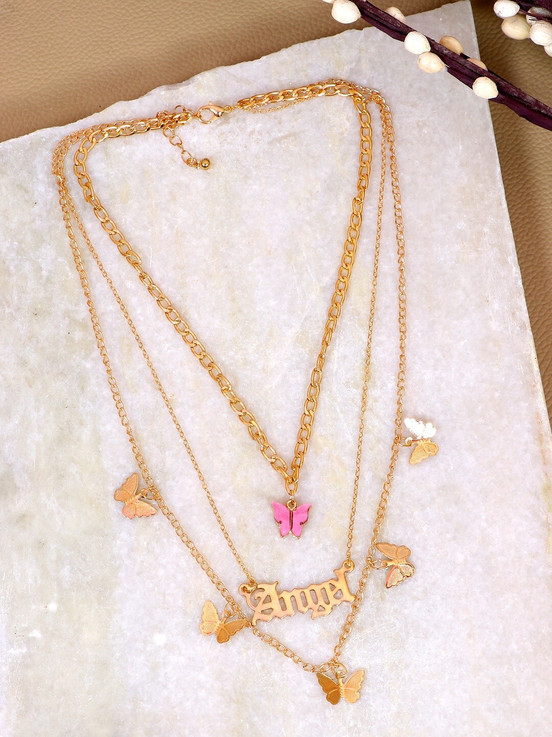 

Crunchy Fashion Gold-Toned & Pink Gold-Plated Layered Necklace