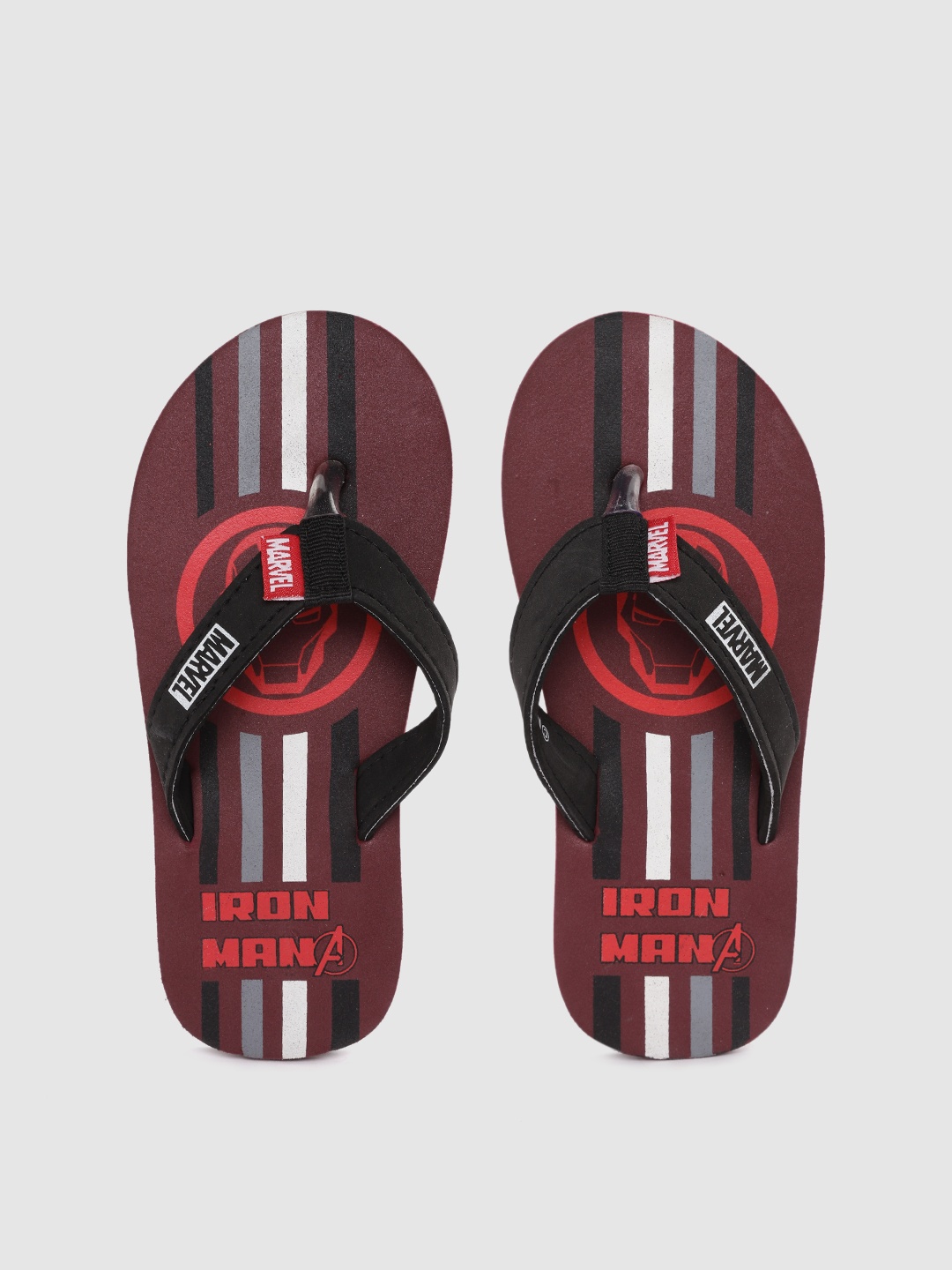 

toothless Kids Boys Maroon & Black Iron Man Printed Thong Flip-Flops