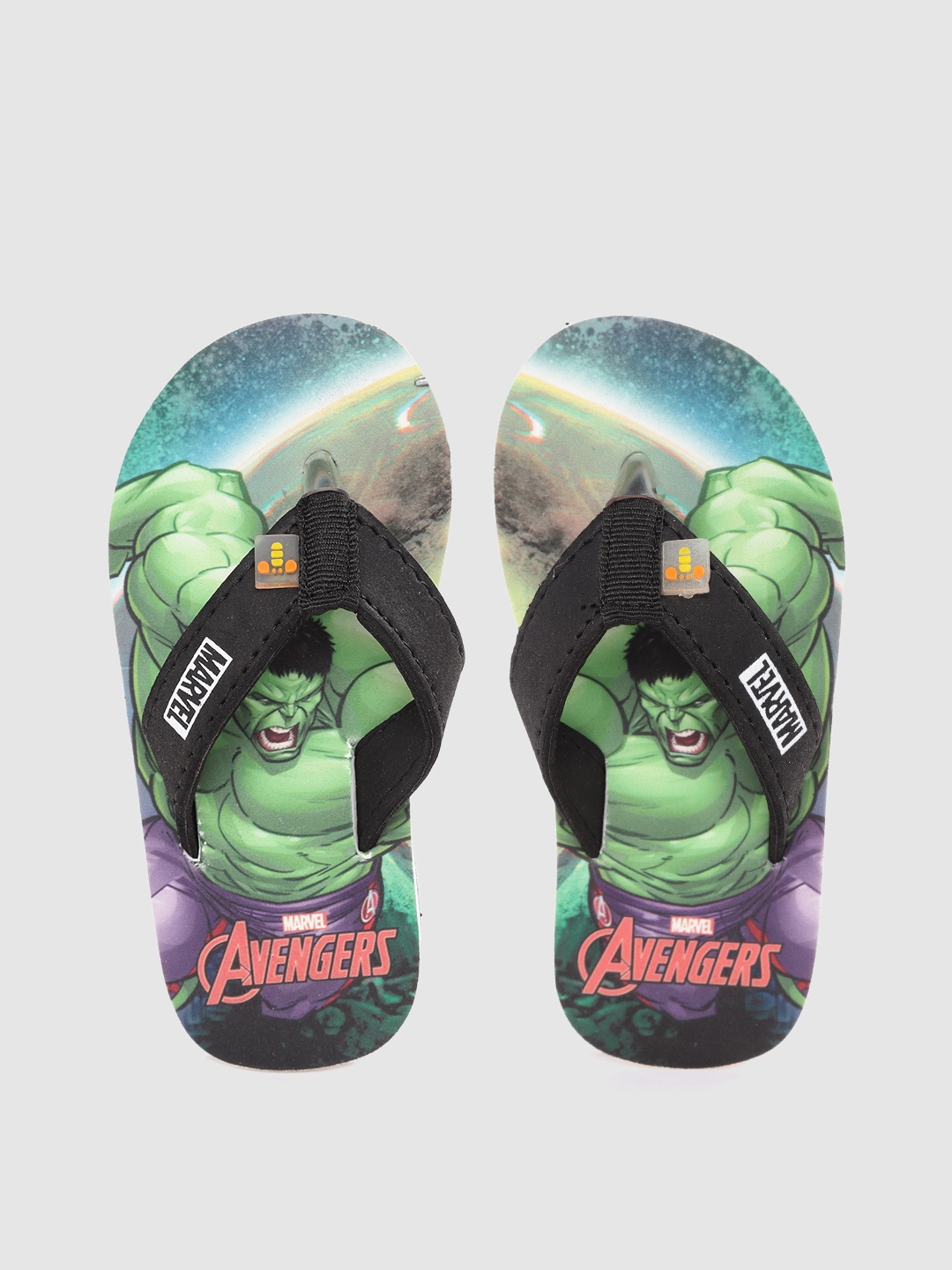 

toothless Boys Green & Black Hulk Marvel Avengers Printed Rubber Thong Flip-Flops