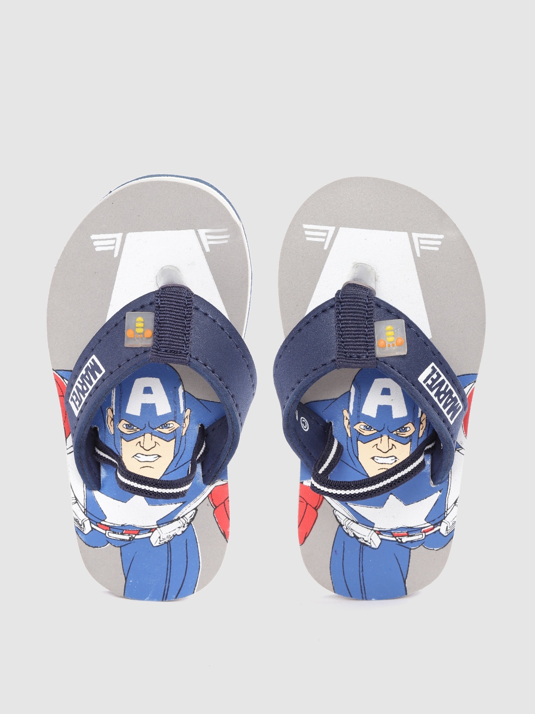 

toothless Boys Grey & Navy Blue Captain America Marvel Avengers Printed Thong Flip-Flops