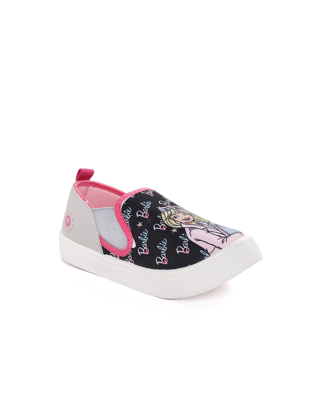 

toothless Girls Black & Silver-Coloured Barbie Printed Sneakers