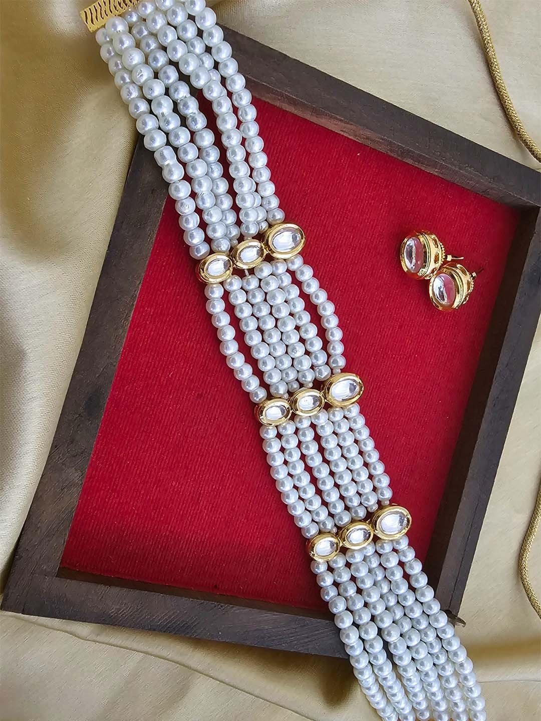 

Binnis Wardrobe Women Gold-Plated & White Kundan-Studded Pearl-Beaded Jewellery Set