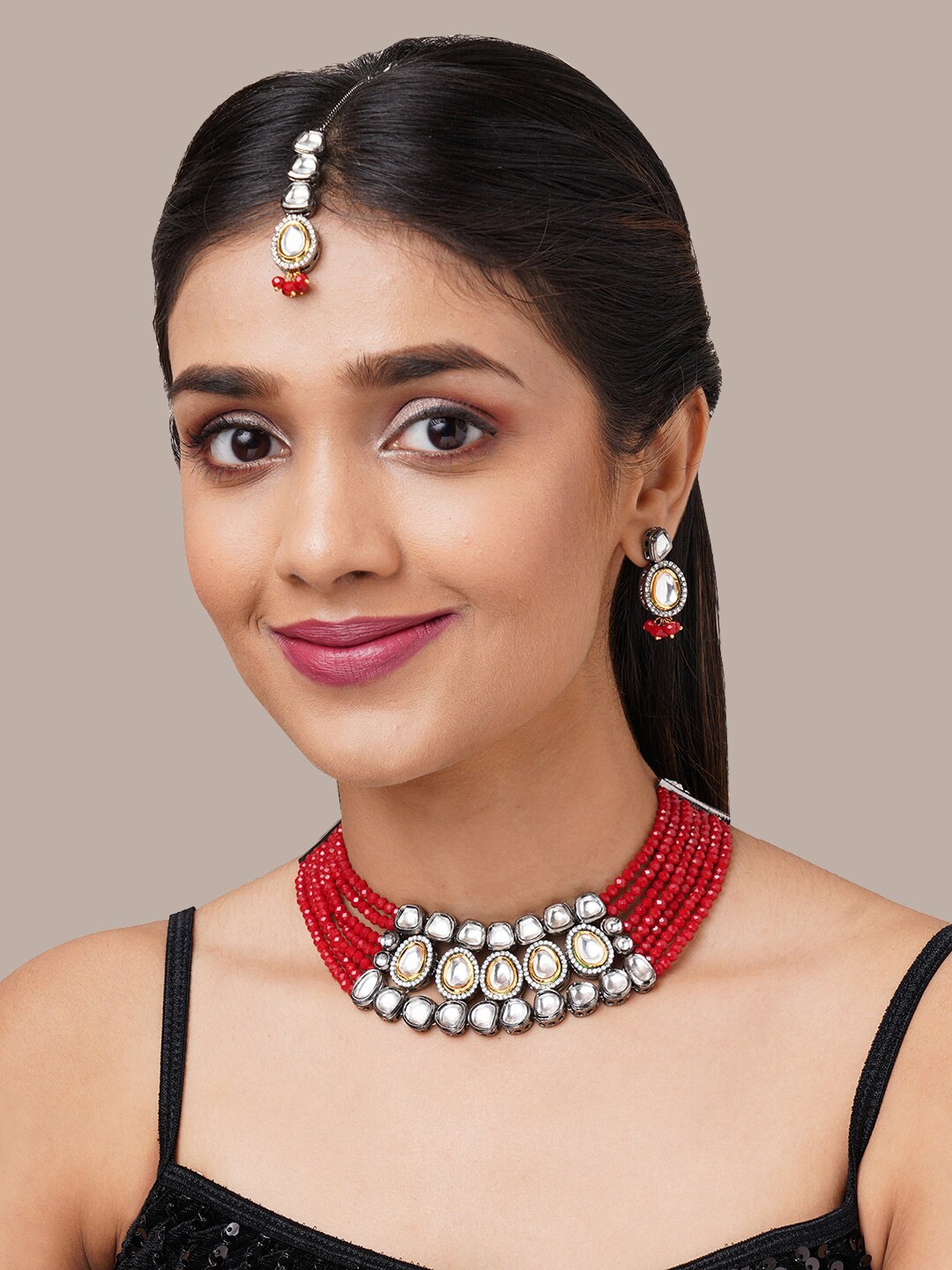 

Binnis Wardrobe Women Red Stone Kundan Jewellery Set