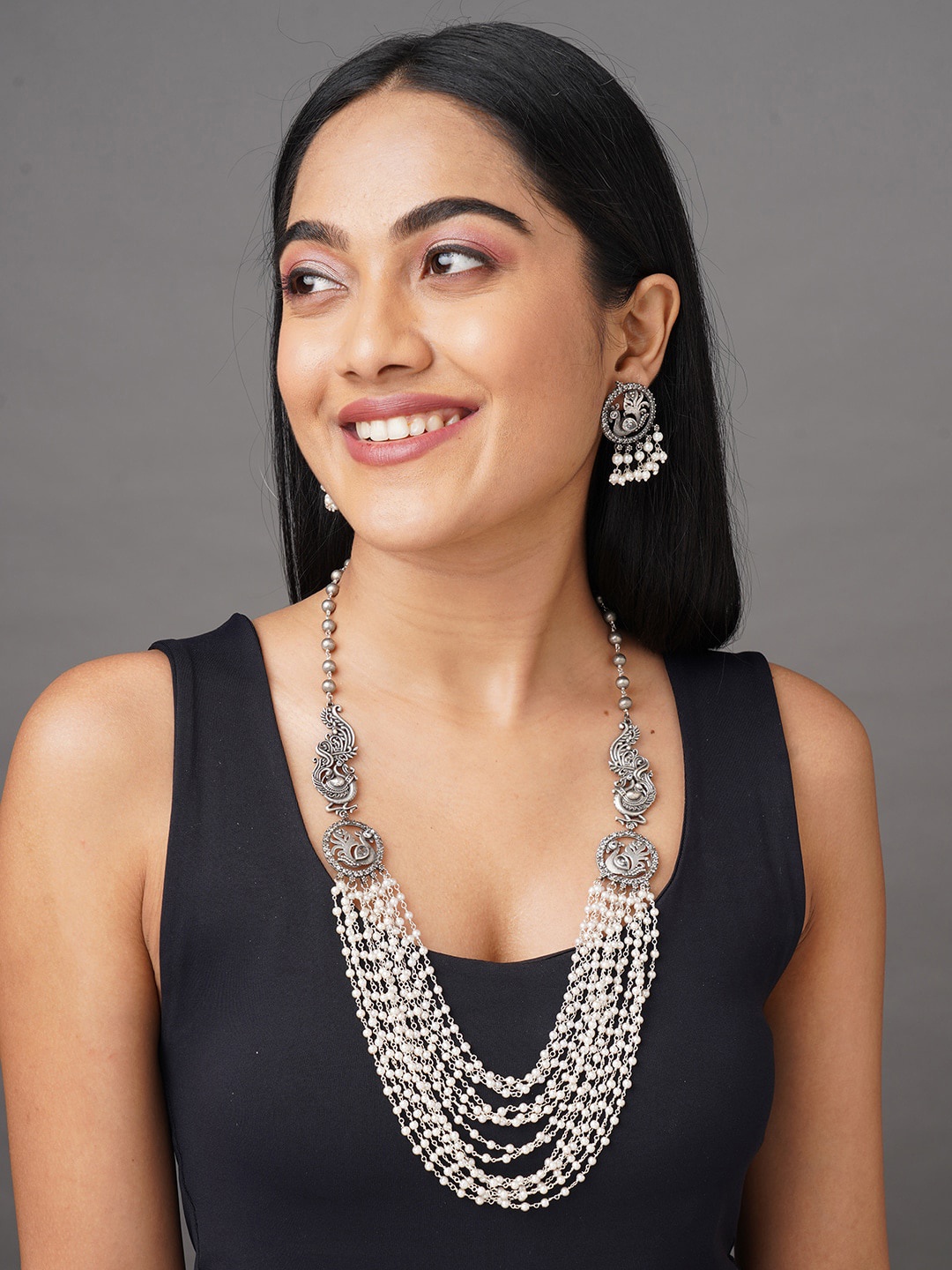 

Binnis Wardrobe Silver-Plated White Beaded Layered Jewellery Set