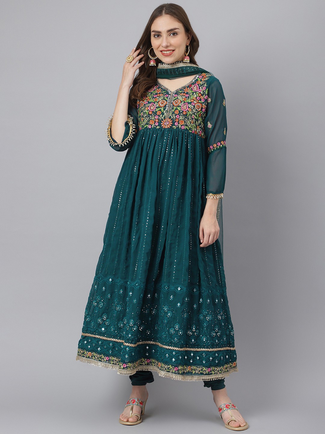 

Readiprint Fashions Teal Blue Embroidered Semi-Stitched Dress Material