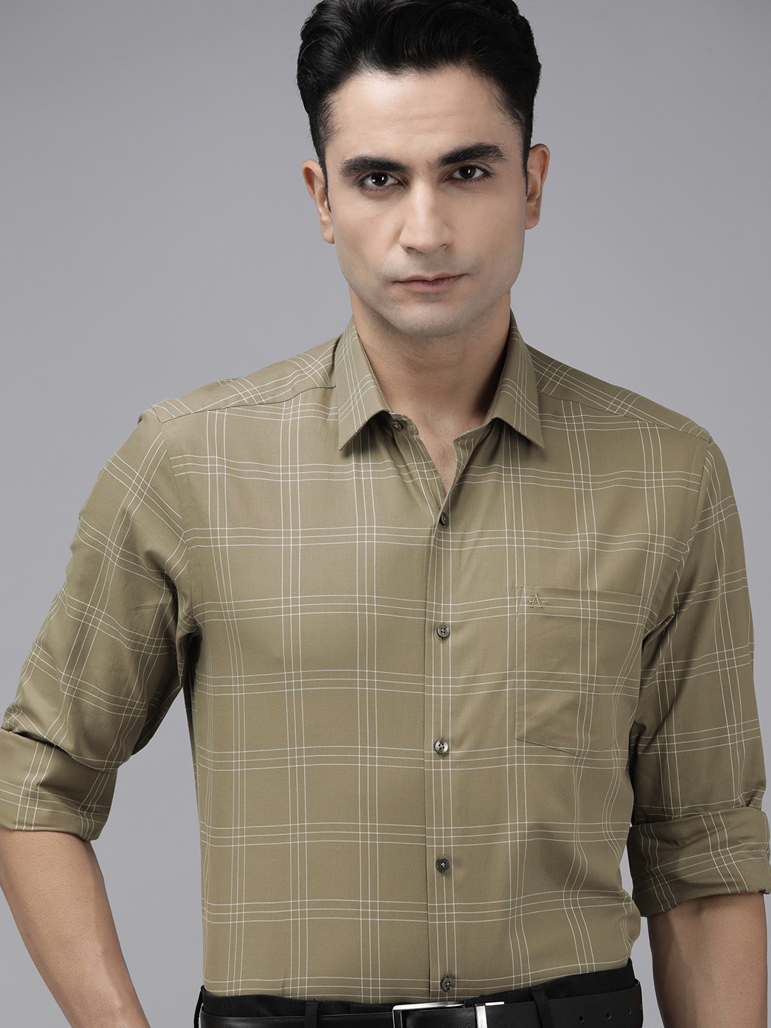 

Arrow Men Olive Green Originals Slim Fit Checked Pure Cotton Casual Shirt