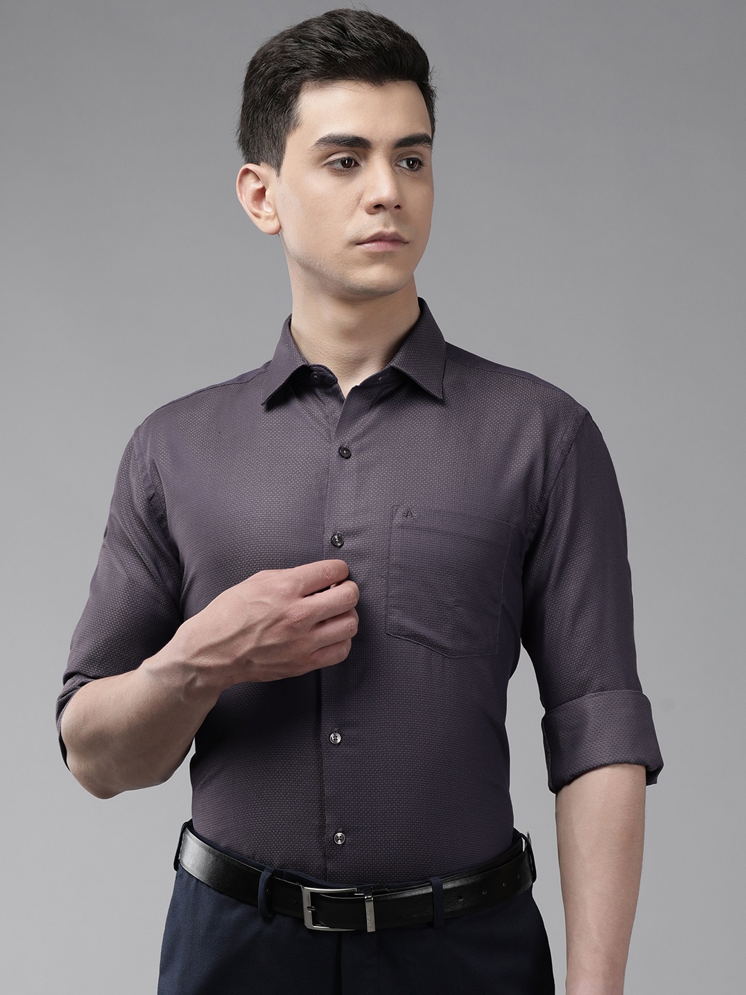 

Arrow Men Dark Grey Textured Original Pure Cotton Formal Shirt