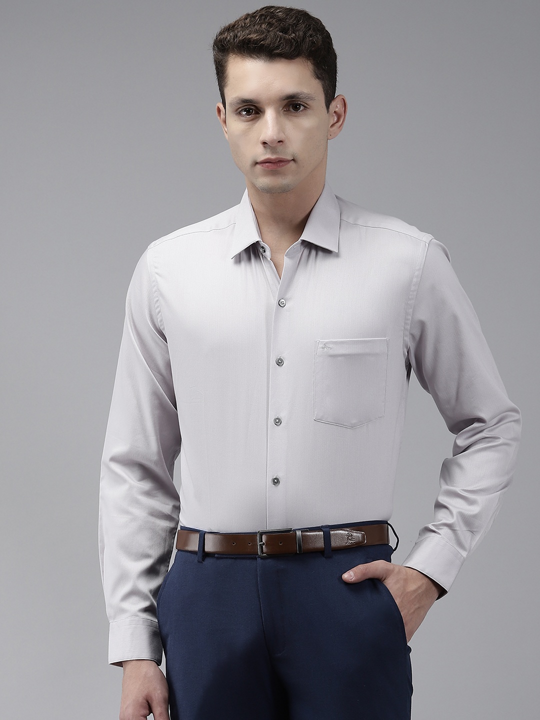 

Arrow Men Grey Self Design Original Slim Fit Pure Cotton Formal Shirt