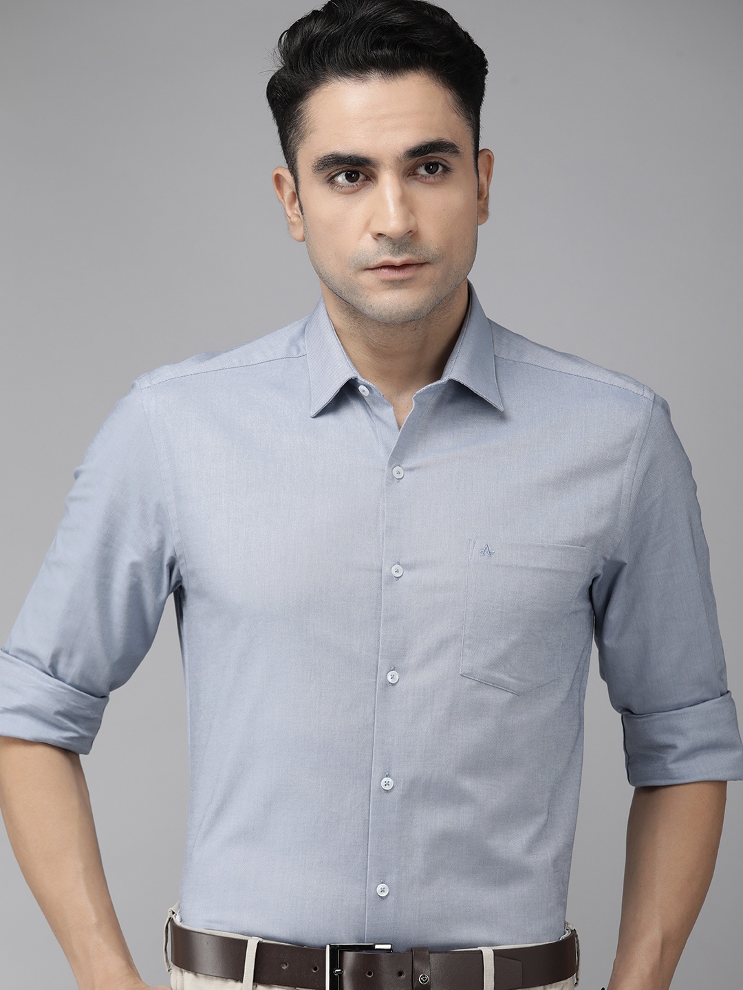 

Arrow Men Blue Self Design Original Slim Fit Pure Cotton Formal Shirt
