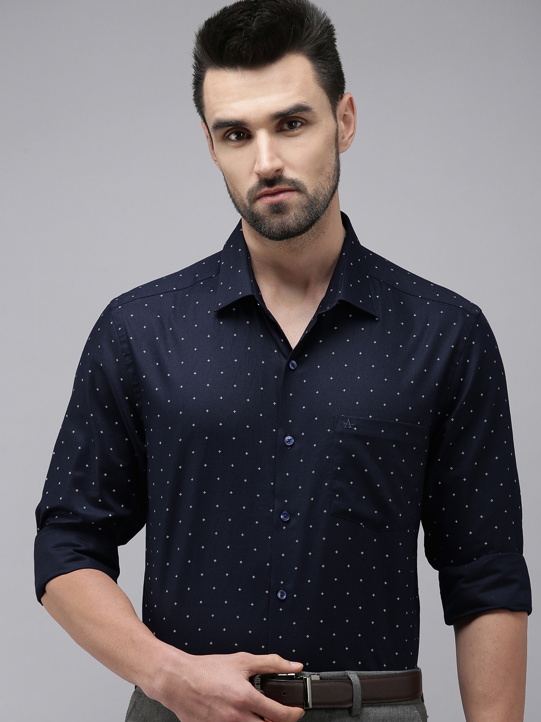 

Arrow Men Navy Blue Original Slim Fit Printed Pure Cotton Formal Shirt