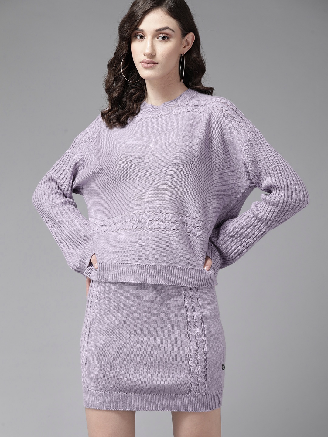 

The Roadster Lifestyle Co. Women Lavender Cable Knit Co-Ords