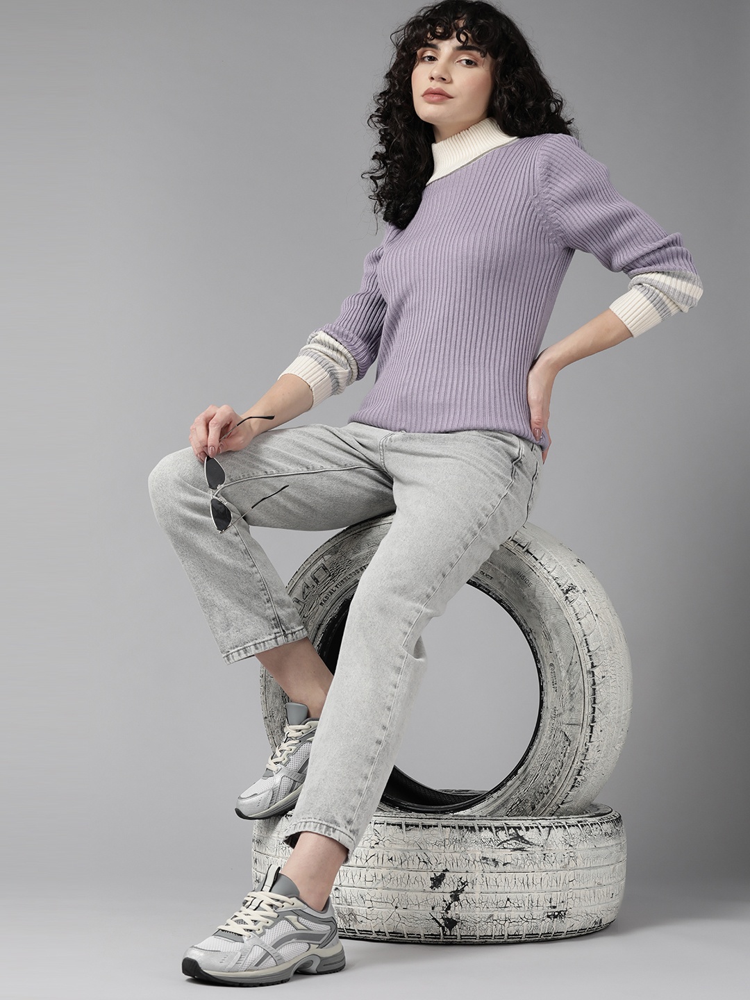 

Roadster Women Lavender Ribbed Sweater
