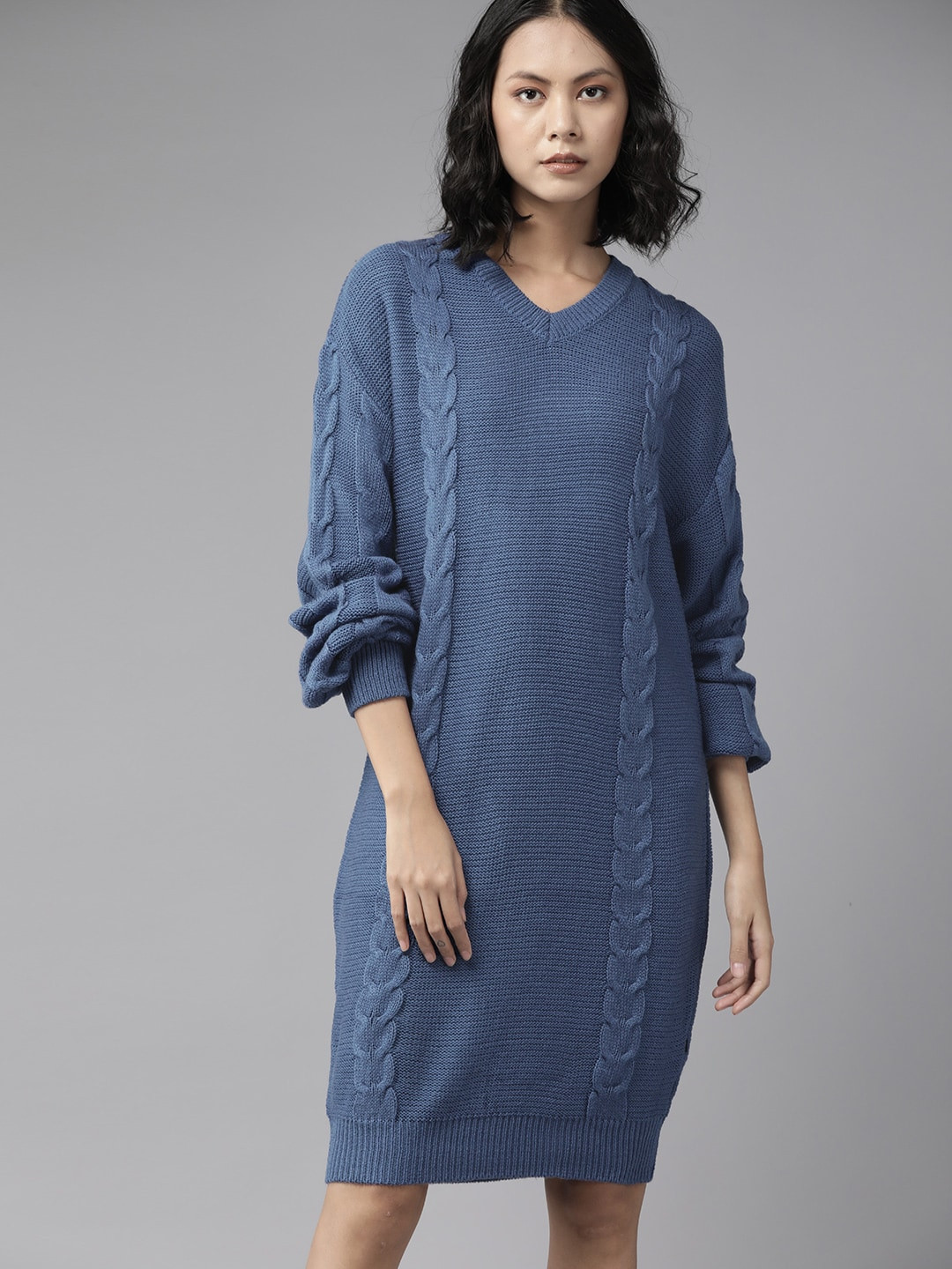 

The Roadster Lifestyle Co. Blue Cable Knit Jumper Mini Dress