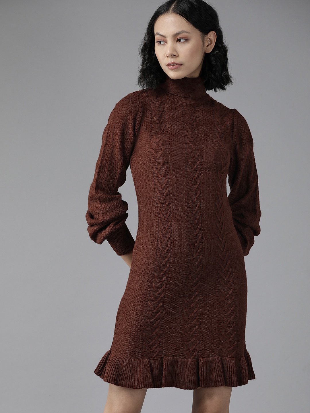 

Roadster Brown Solid Acrylic Jumper Dress