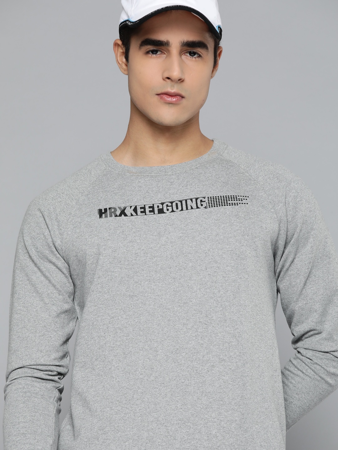 

HRX by Hrithik Roshan Men Grey Melange Printed Sweatshirt