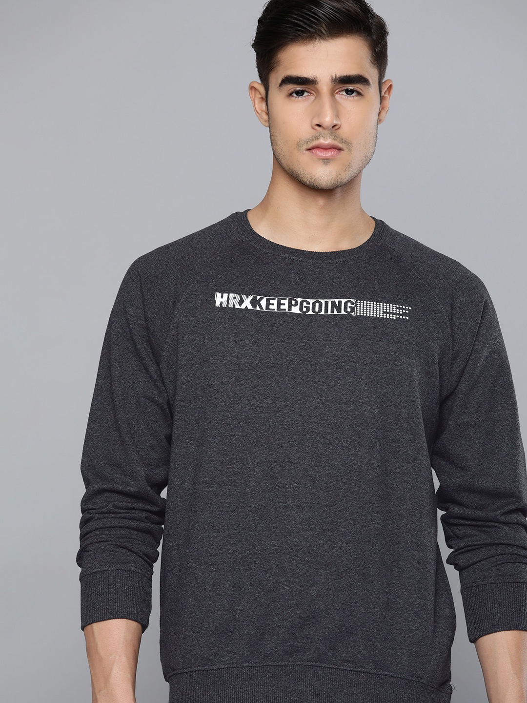 

HRX by Hrithik Roshan Men Charcoal Grey Printed Lifestyle Sweatshirt