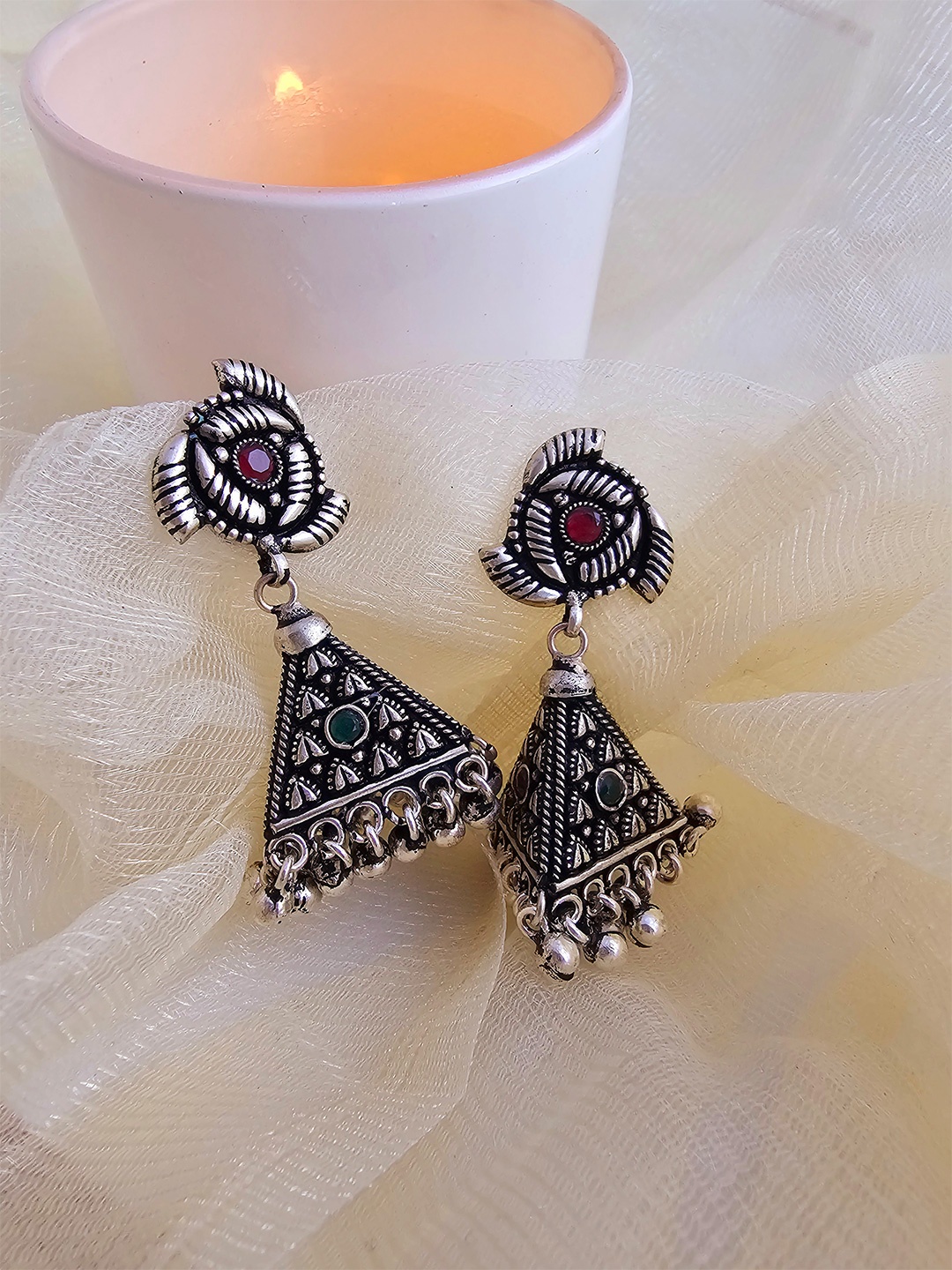 

Binnis Wardrobe Women silver plated Pink Contemporary Jhumkas Earrings