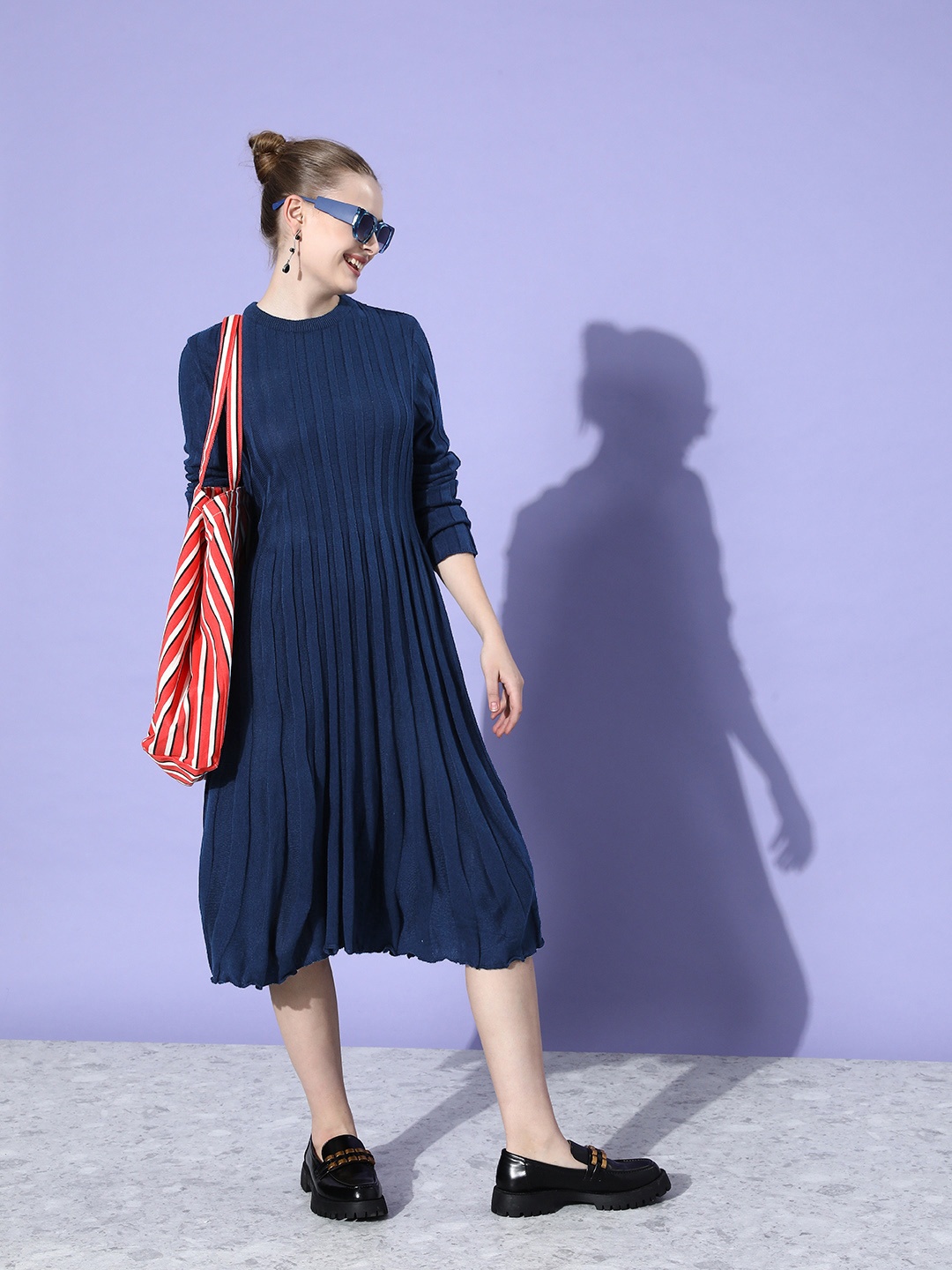 

all about you Deep Navy Blue Knits Bits Acrylic Jumper Midi Dress