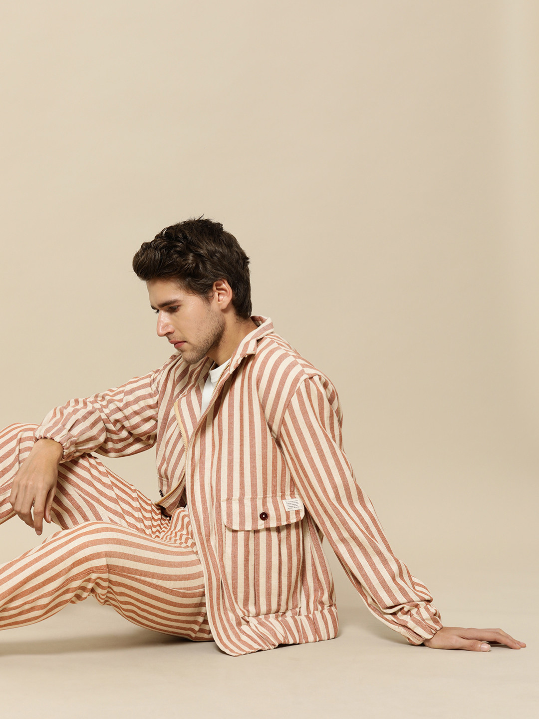 

Mr Bowerbird Men Off White Maroon Striped Tailored Jacket