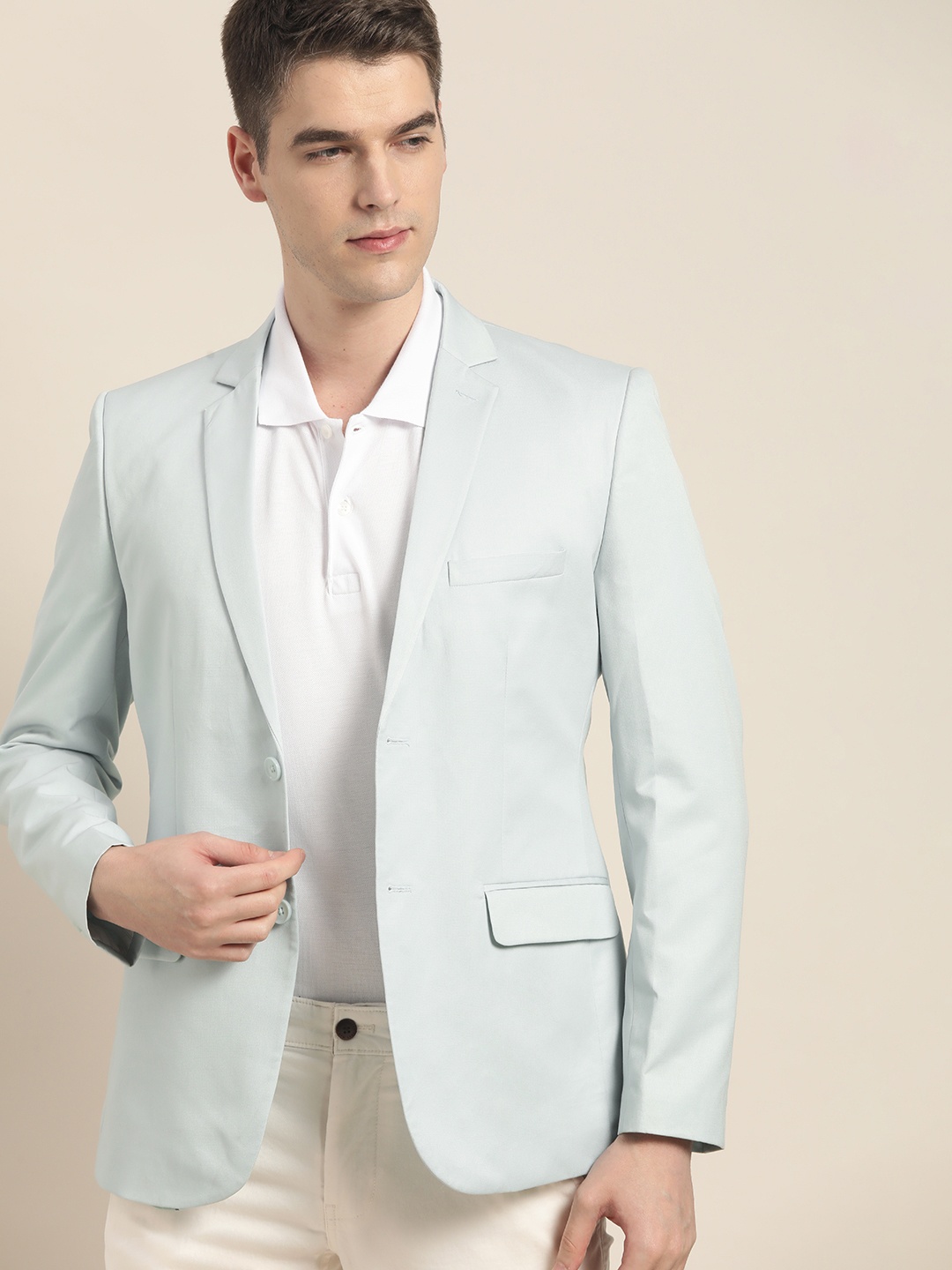

INVICTUS Men Green Solid Slim Fit Single-Breasted Blazer