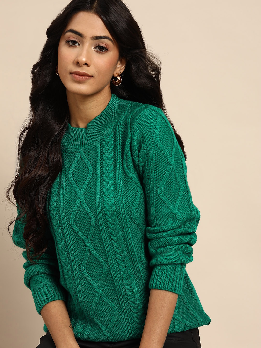 

all about you Women Green Cable Knit Pullover
