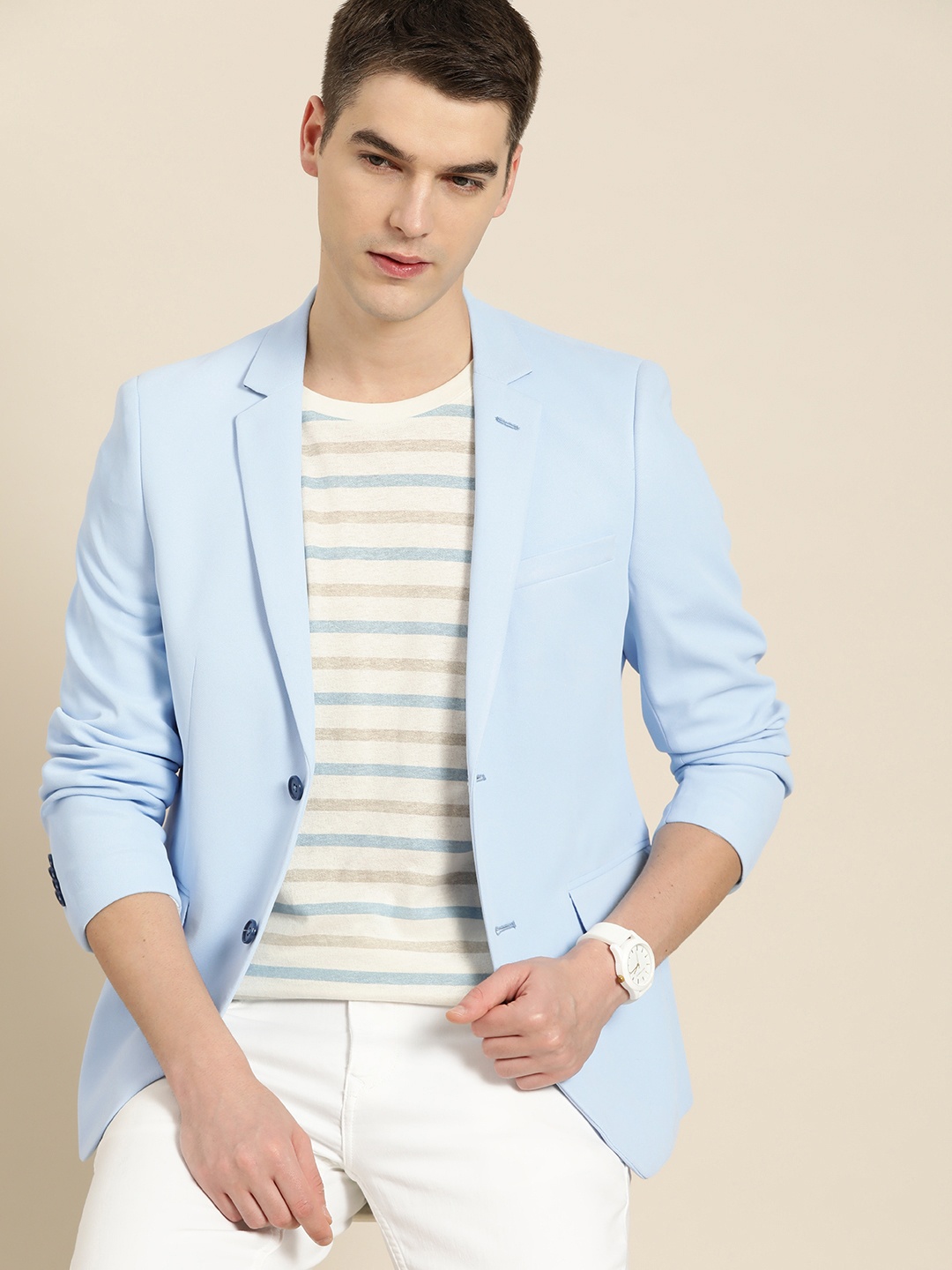 

INVICTUS Men Blue Solid Slim Fit Single Breasted Blazer