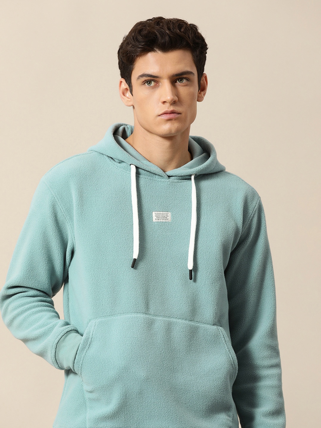

Mr Bowerbird Men Blue Solid Casual Cosy Pile Hooded Sweatshirt