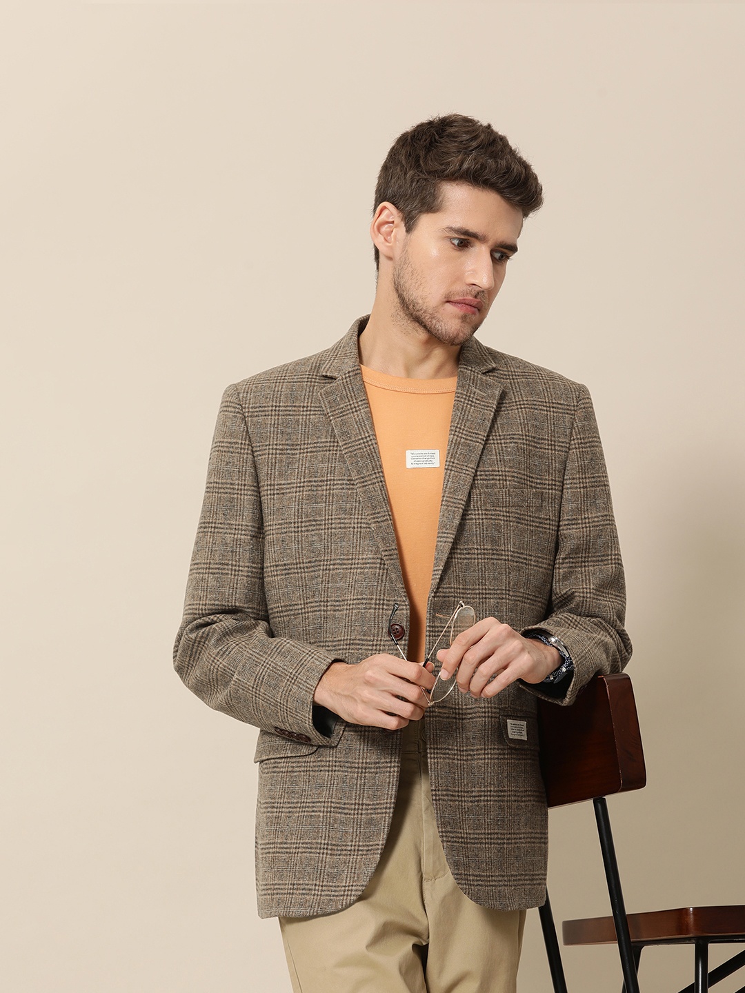 

Mr. Bowerbird Men Brown Tailored-Fit Tartan Checked Single Breasted Casual Blazer