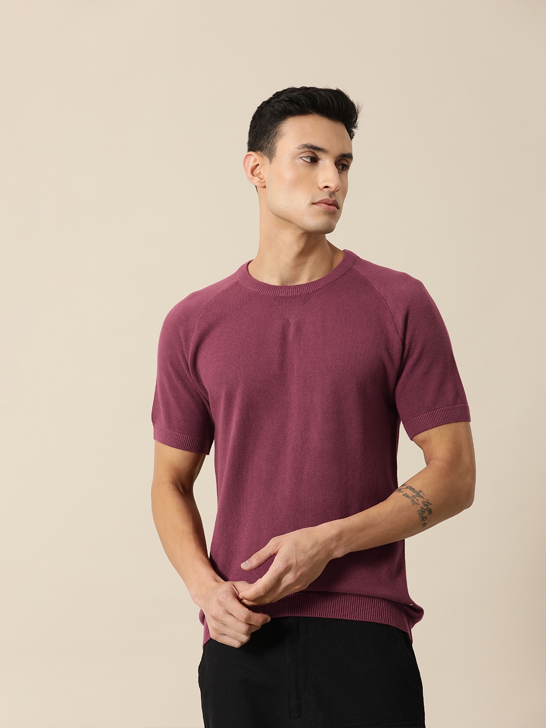 

Mr Bowerbird Men Pure Cotton Tailored Fit Winter T-shirt, Mauve