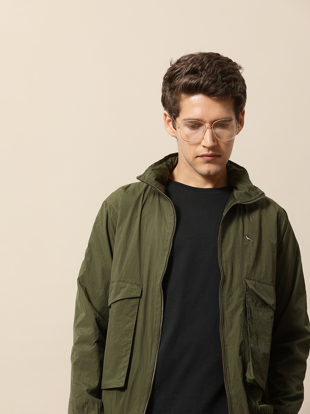 

Mr Bowerbird Men Dark Olive Green Lightweight Solid Hooded Bomber Jacket