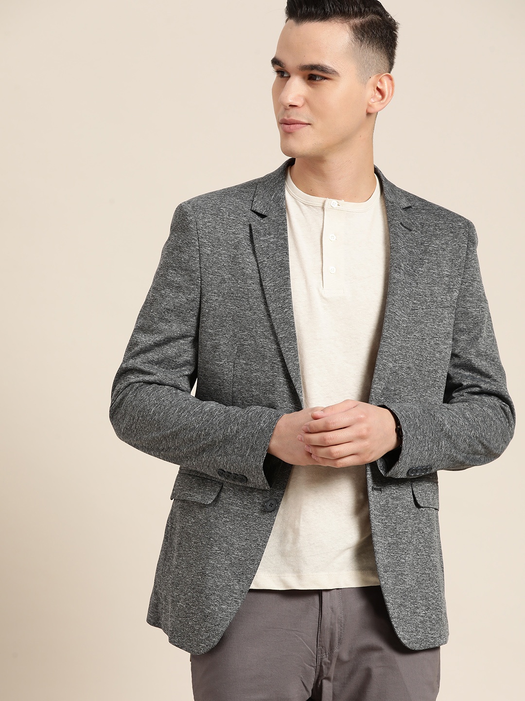 

INVICTUS Slim Fit Single Breasted Blazer, Grey melange