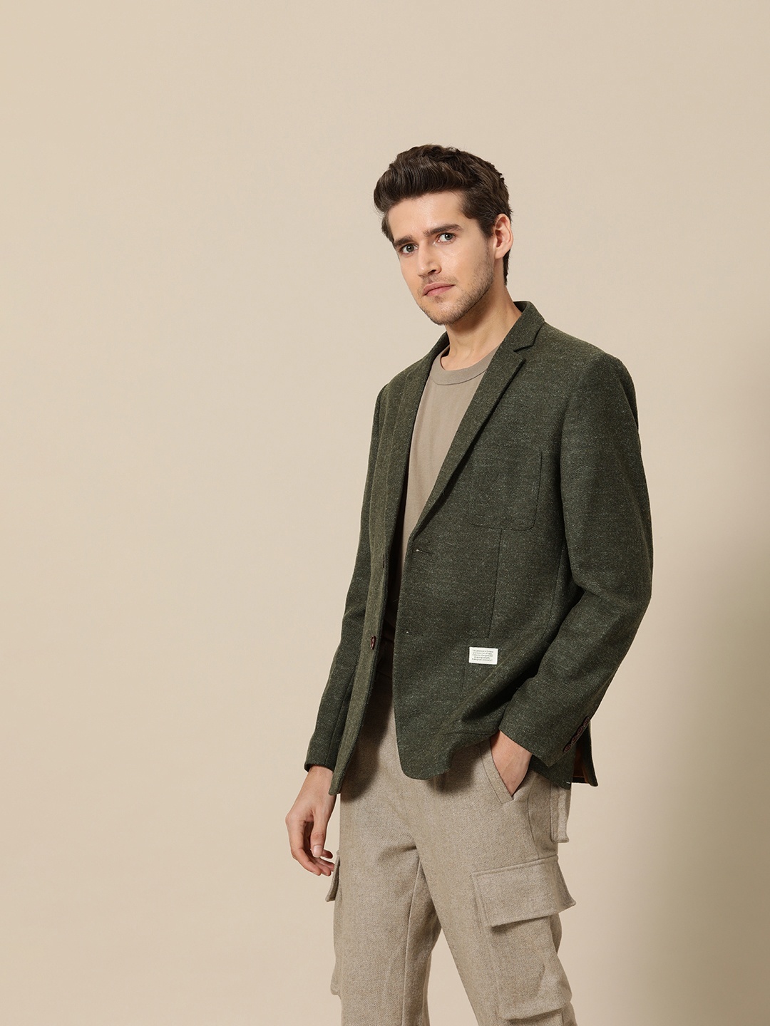 

Mr Bowerbird Men 2SB Standard Patch Pocket Tweed Blazers, Olive