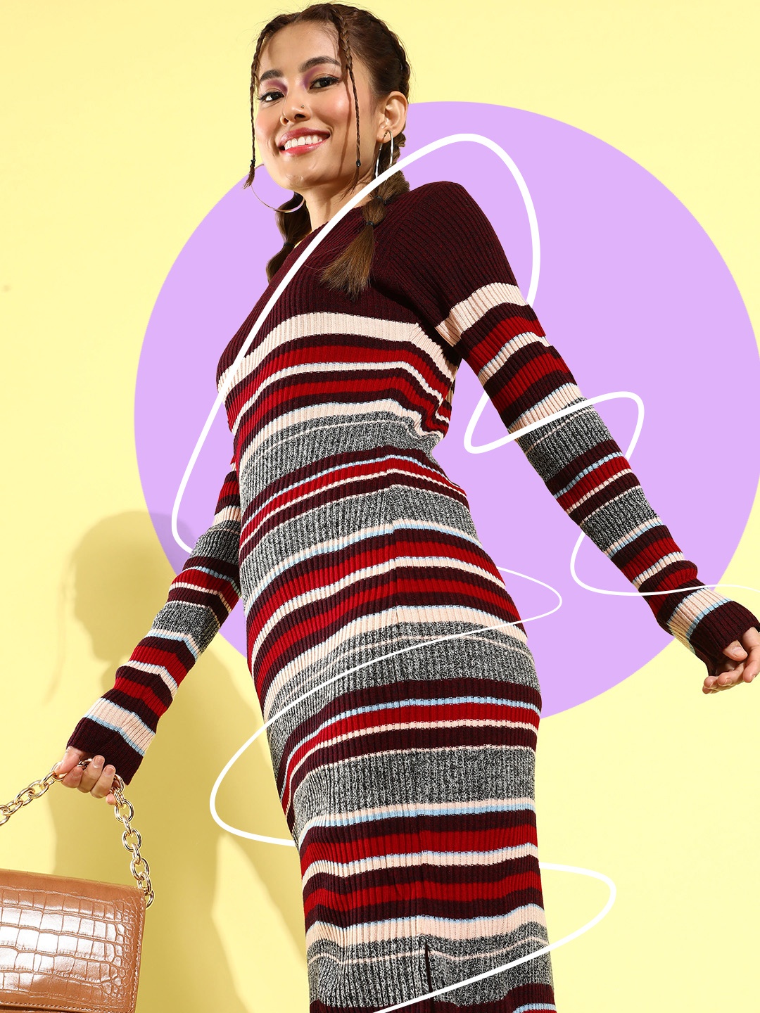 

all about you Multicoloured Striped Cold Crush Midi Sweater Dress, Multi