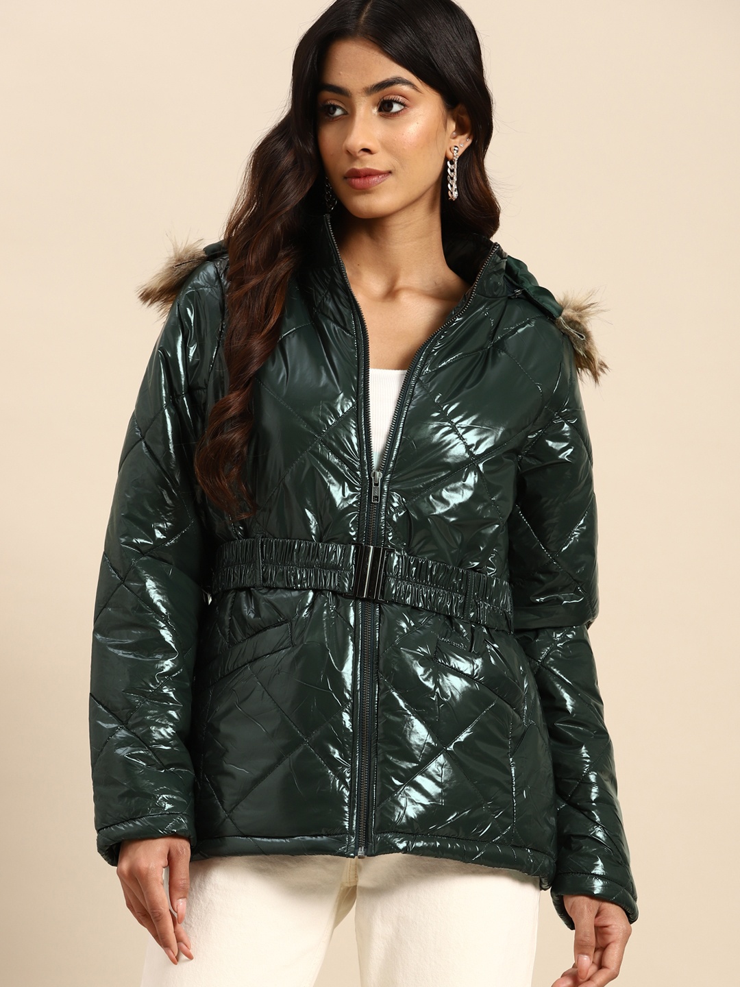 

all about you PU Coated Parka Jacket, Green