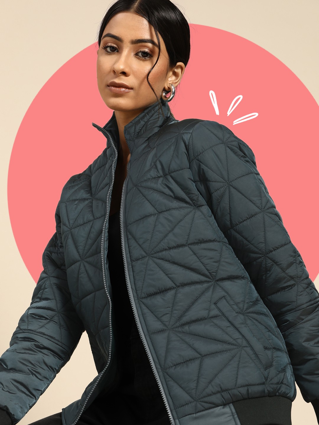 

all about you Women Green Mock Collar Padded Jacket