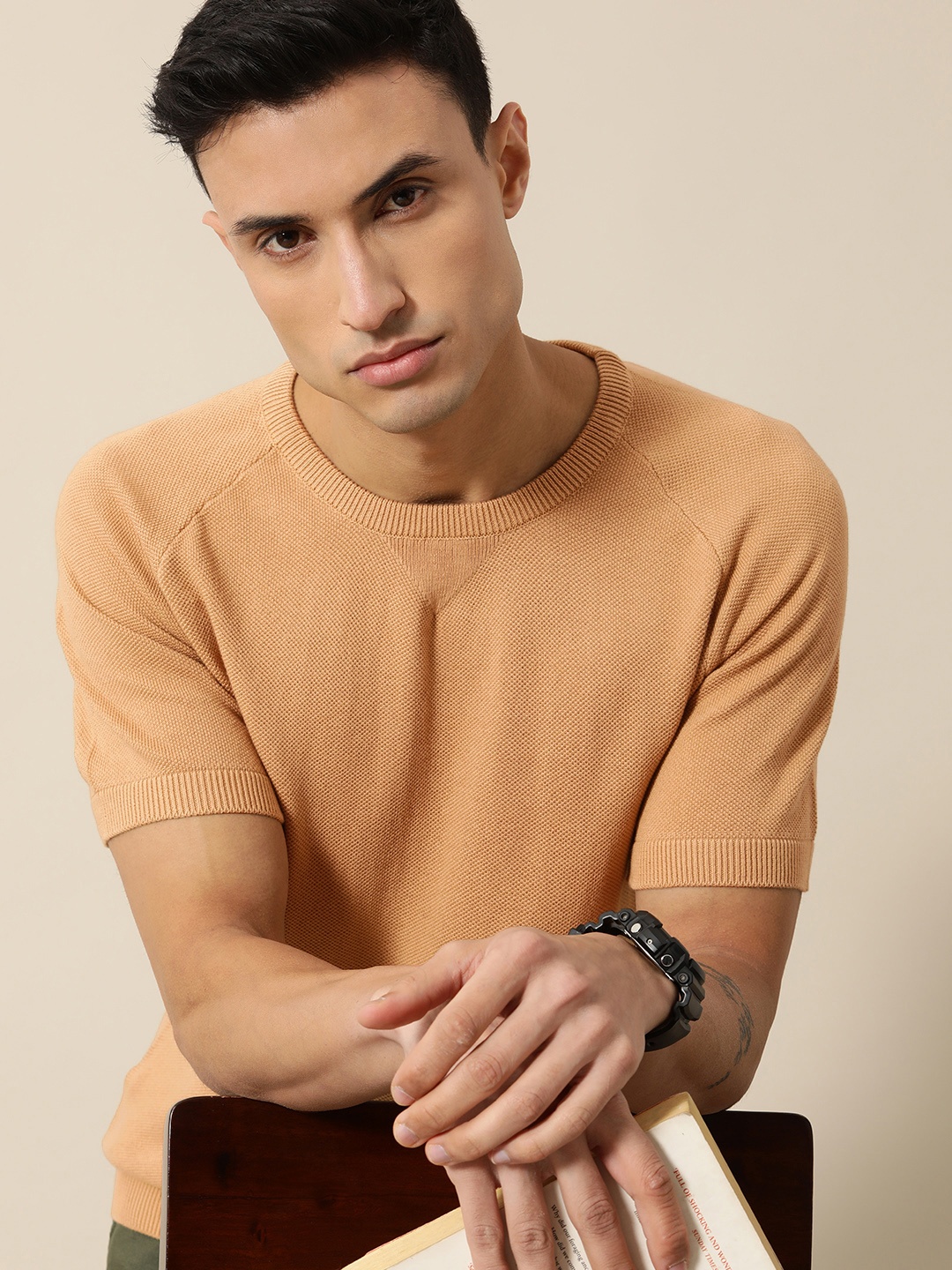 

Mr Bowerbird Men Pure Cotton Tailored Fit Winter T-shirt, Beige