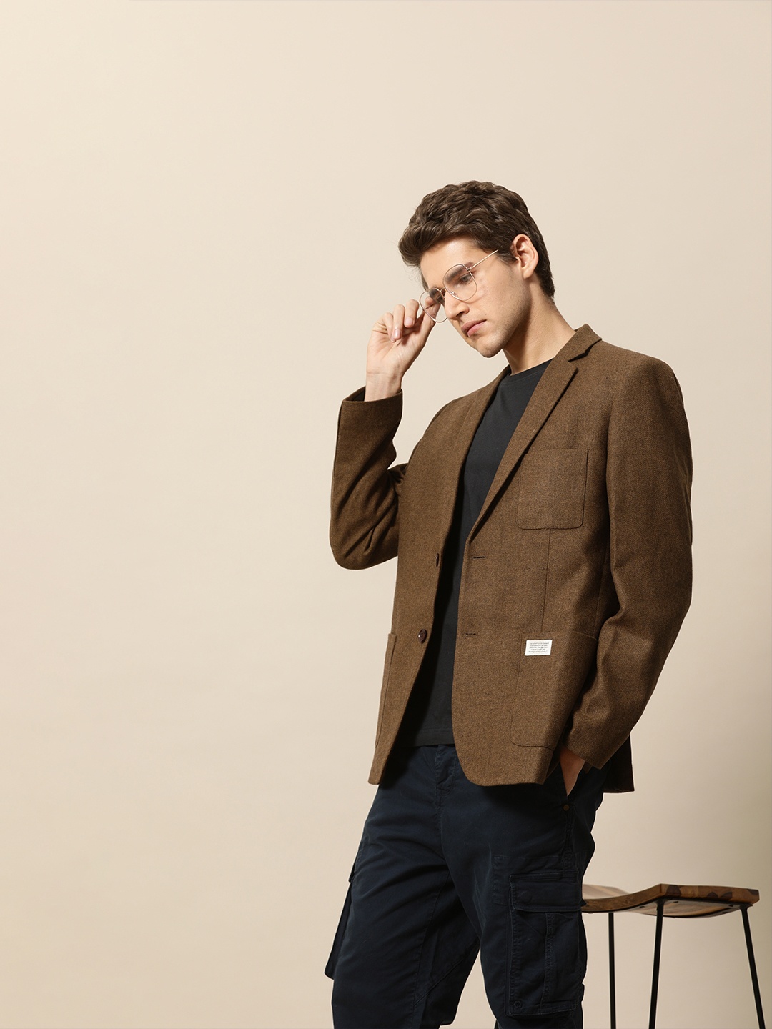 

Mr Bowerbird Men Brown Tailored Fit Solid 2SB Tweed Single Breasted Casual Blazer