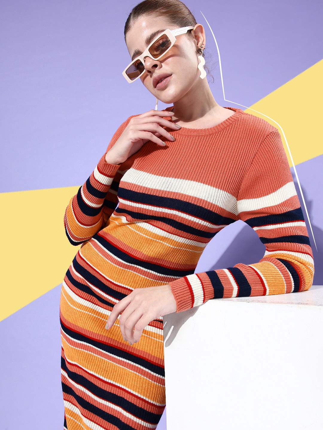 

all about you Bright Multi-Coloured Striped Acrylic Sweater Dress