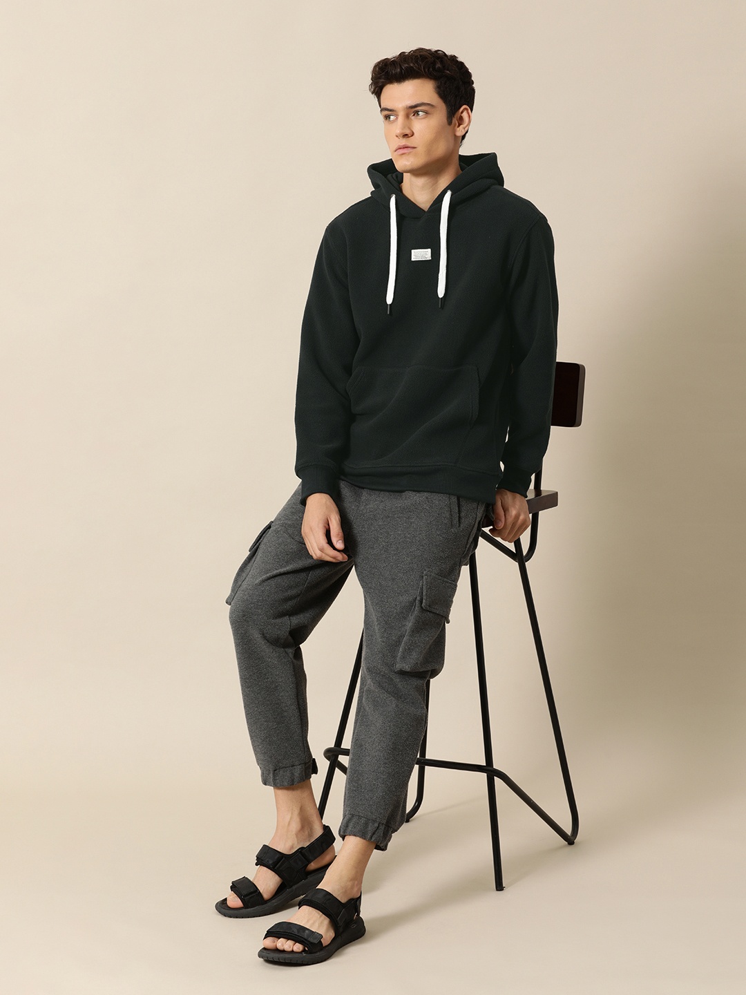

Mr Bowerbird Men Black Soldi Cosy Pile Casual Hooded Sweatshirt