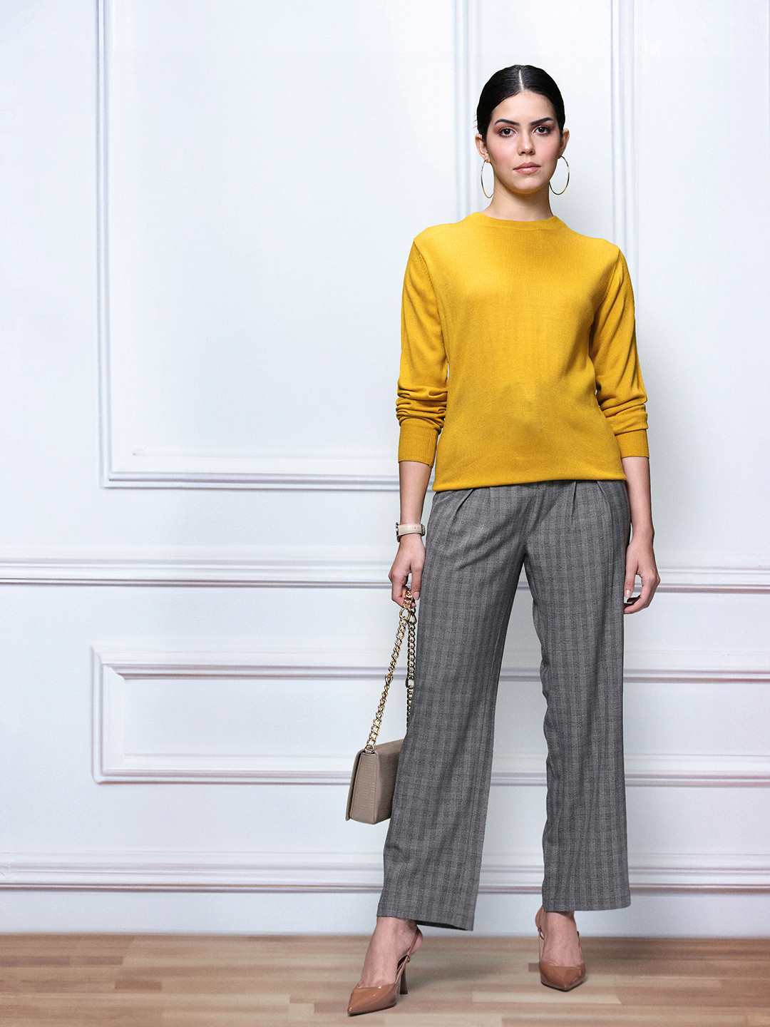 

her by invictus Women Mustard Yellow Acrylic Solid Pullover