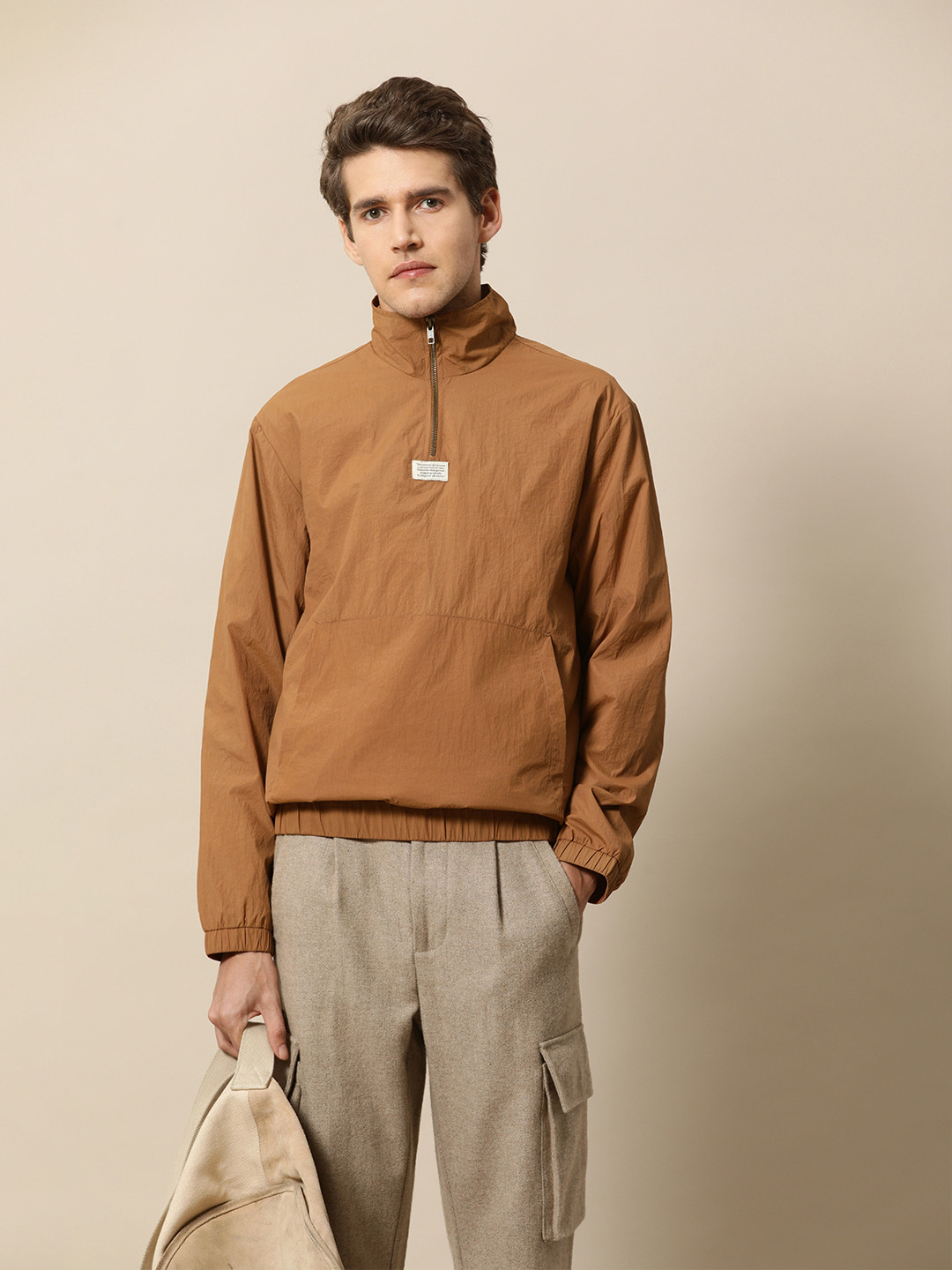 

Mr Bowerbird Mock Collar Half Zipper Sweatshirt, Brown