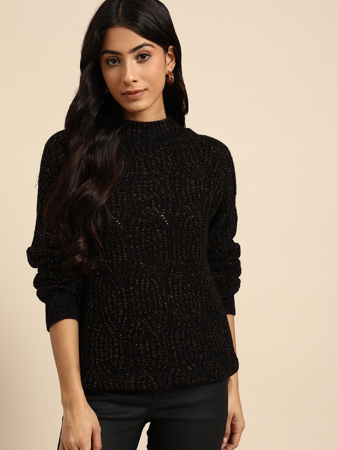 

all about you Women Black Cable Knit Pullover