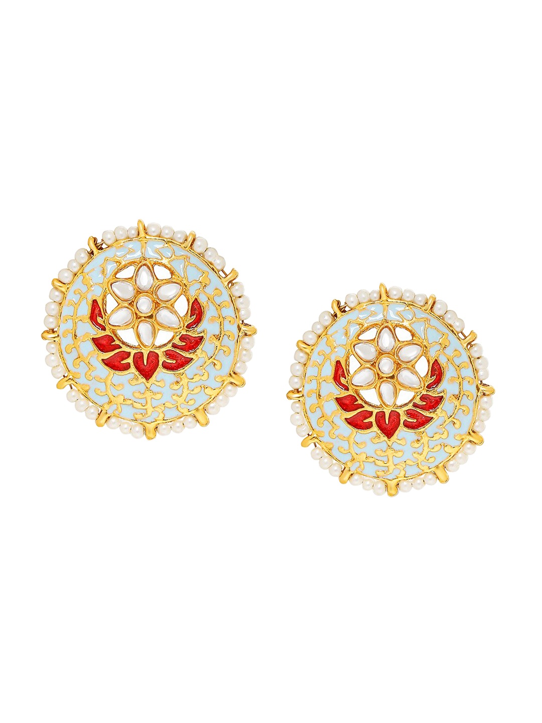 

Mahi Women Gold Plated Traditional Turquoise Blue & Red Meenakari Circular Studs Earrings