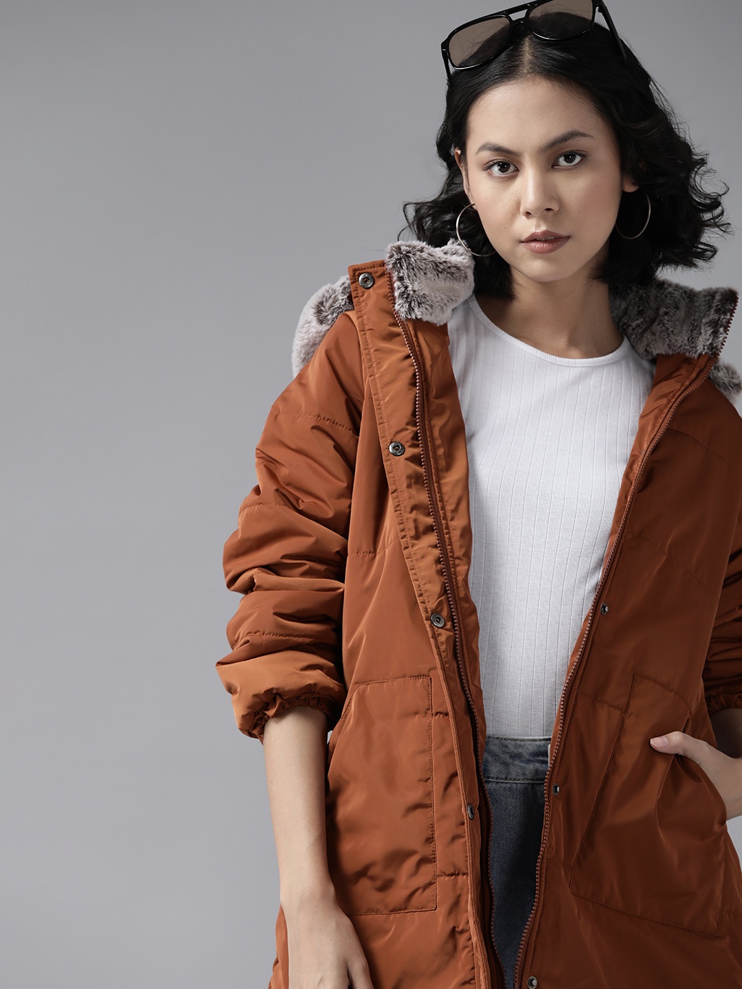 

The Roadster Lifestyle Co. Faux Fur Detail Longline Parka Jacket, Rust