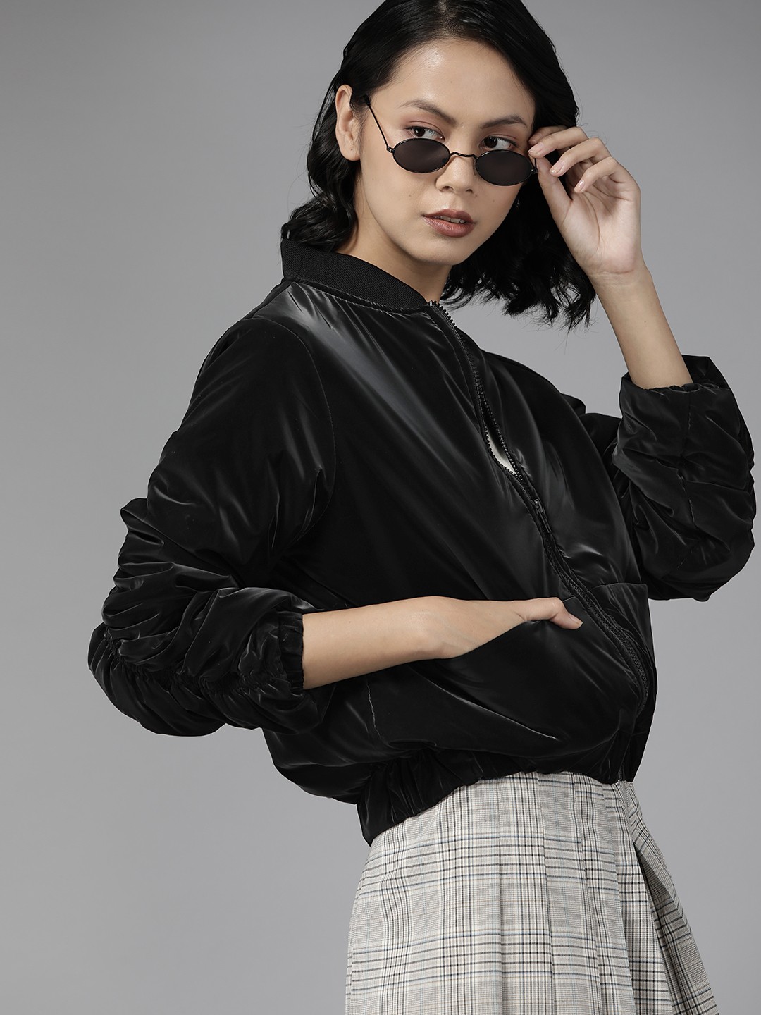 

The Roadster Lifestyle Co. Women Black Solid Bomber Jacket