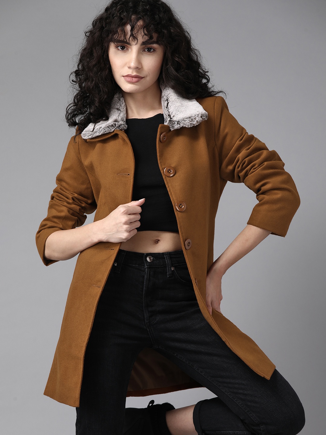 

Roadster Women Brown Solid Longline Tailored Jacket