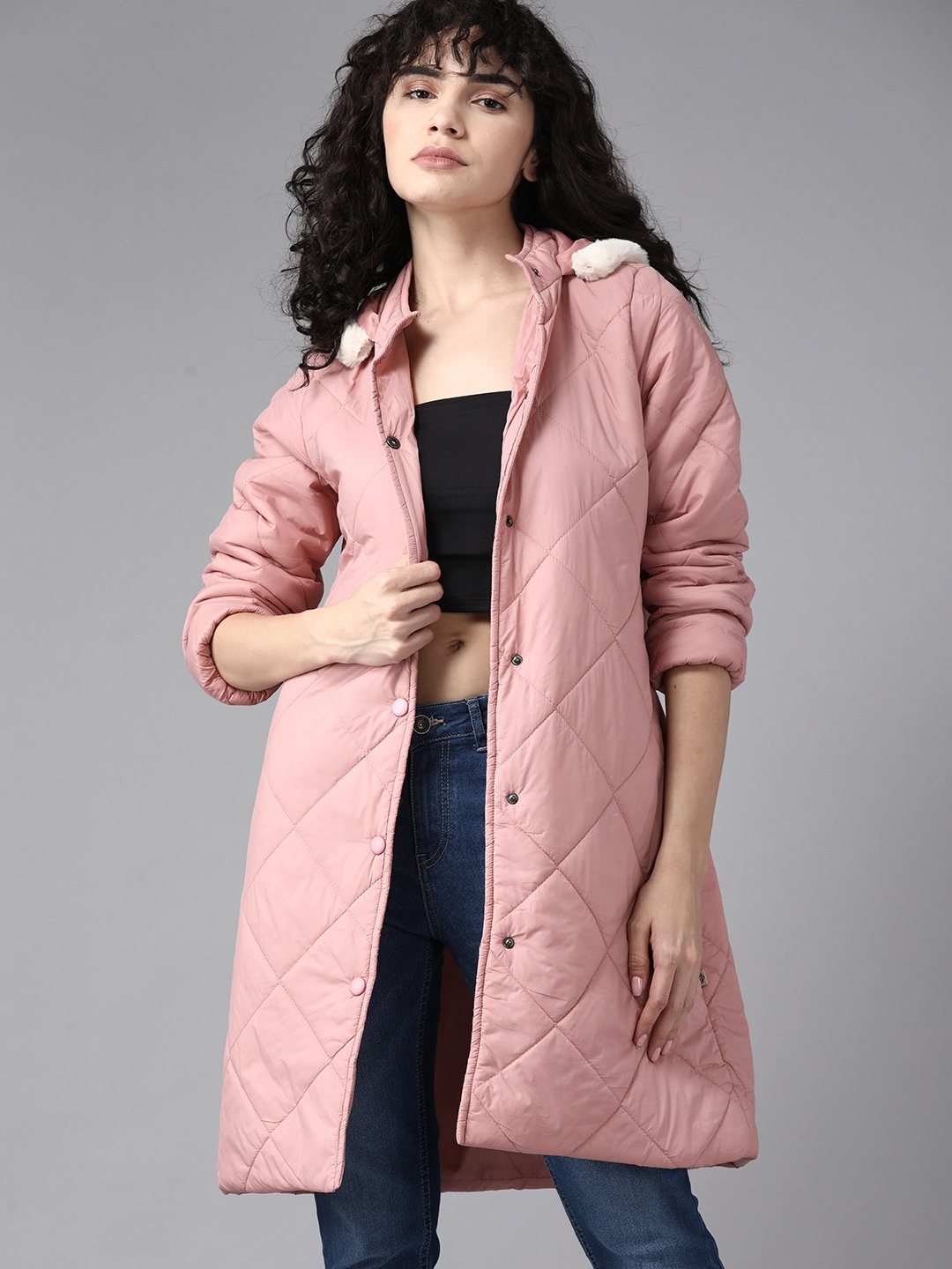 

Roadster Women Pink Longline Padded Jacket