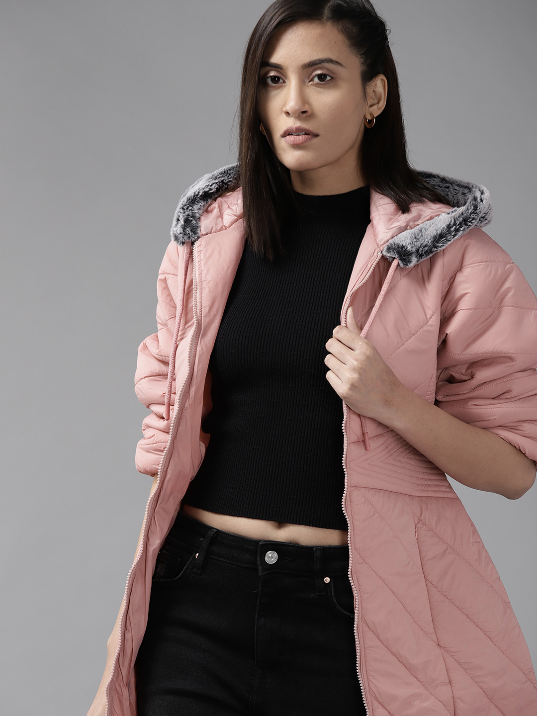 

Roadster Women Pink Longline Parka Jacket